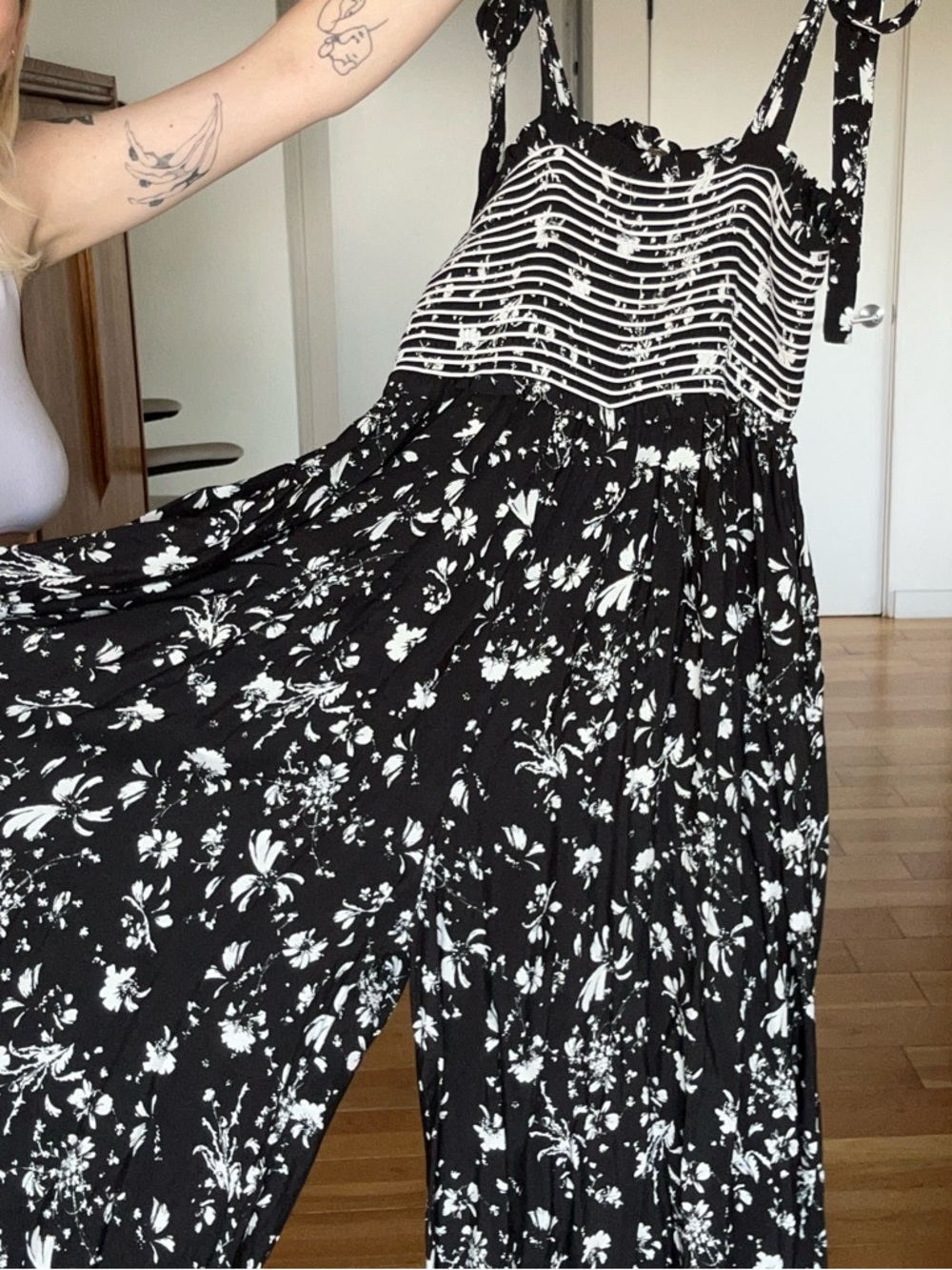 Free People Black Floral Tie-Shoulder Wide-Leg Jumpsuit - Picture 2 of 5